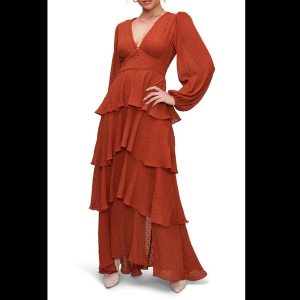 NWT Astr the Label Romance Me Long Sleeve Maxi Dress In Rust XS